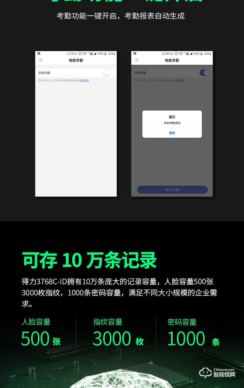 得力智能鎖 3768C-ID人臉識別考勤門禁磁力鎖