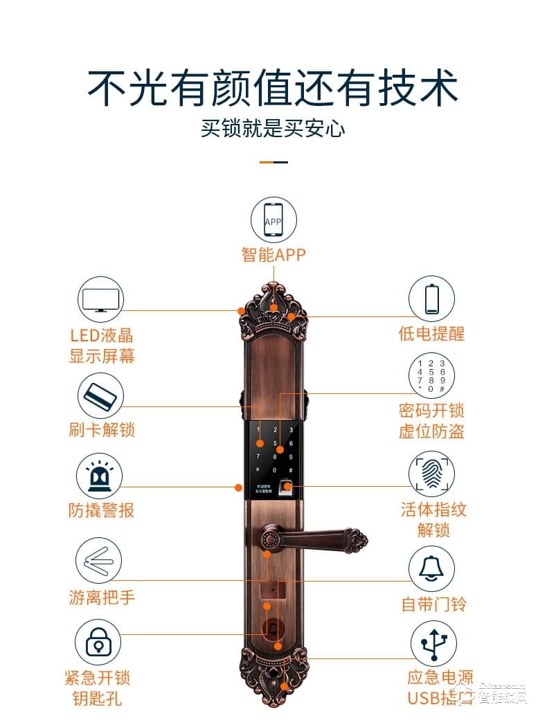 巨頭智能鎖 別墅大門復(fù)古智能門鎖