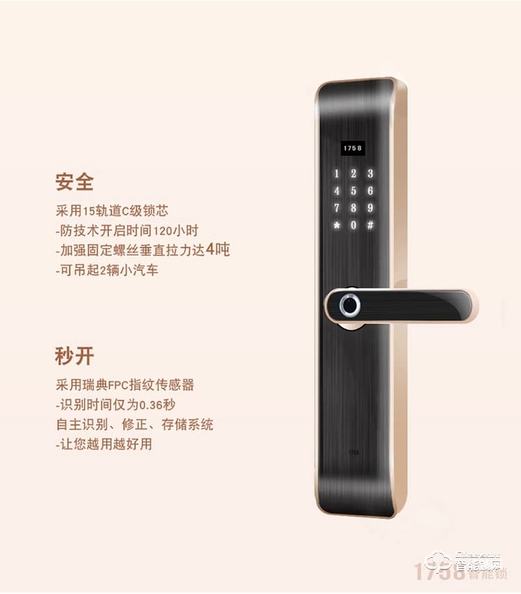 1758智能鎖 101-鉆石黑鋅合金鎖體app控制智能鎖