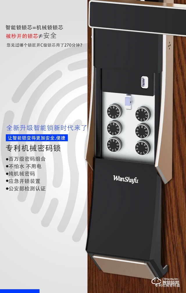 萬廈福智能鎖 F7雙密碼智能鎖