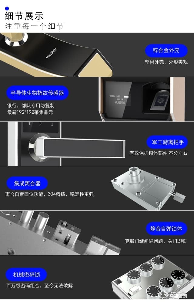 萬廈福智能鎖 F7雙密碼智能鎖