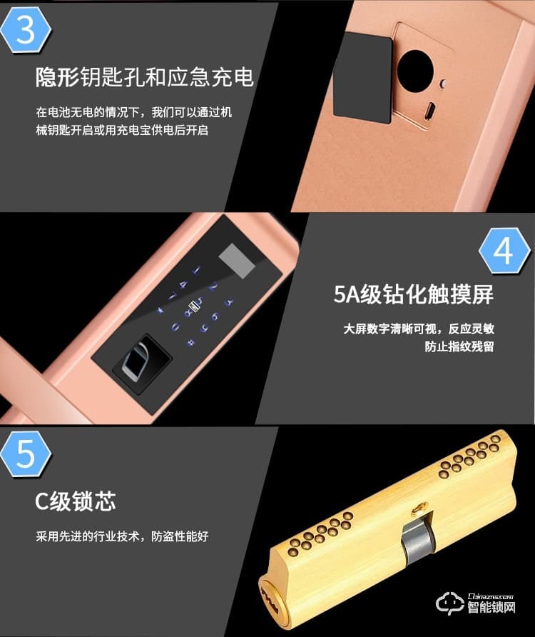 締斯盾智能鎖 A5半導體刷卡電子防盜門鎖