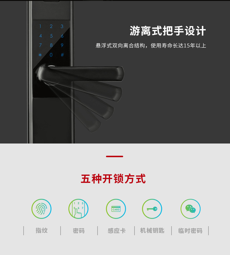 歐寶指紋鎖 P9高硬度鋼化膜圓潤把手指紋鎖