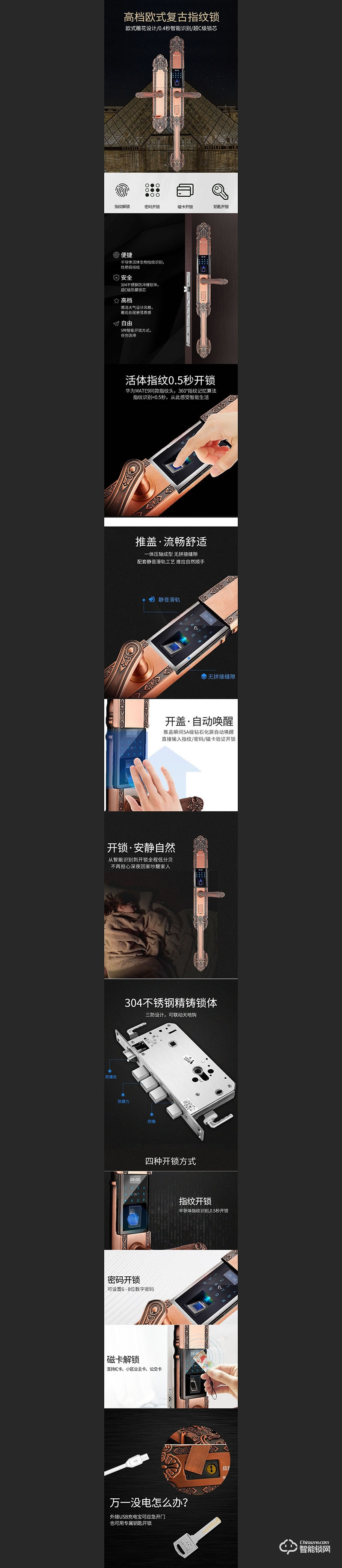 龍騰智能鎖 ZF1619別墅高檔式滑蓋鎖