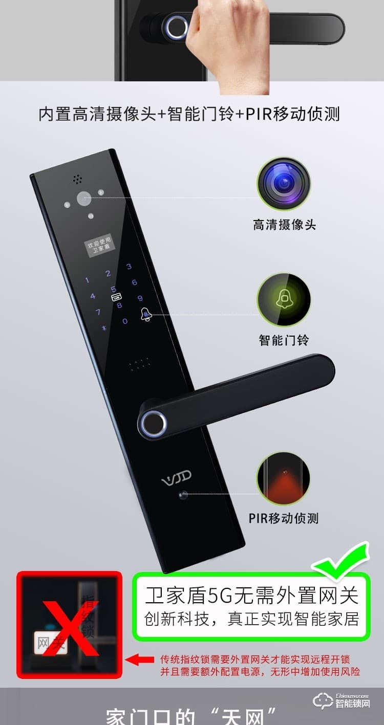 衛家盾智能鎖 5G天眼家用防盜門智能入戶門鎖
