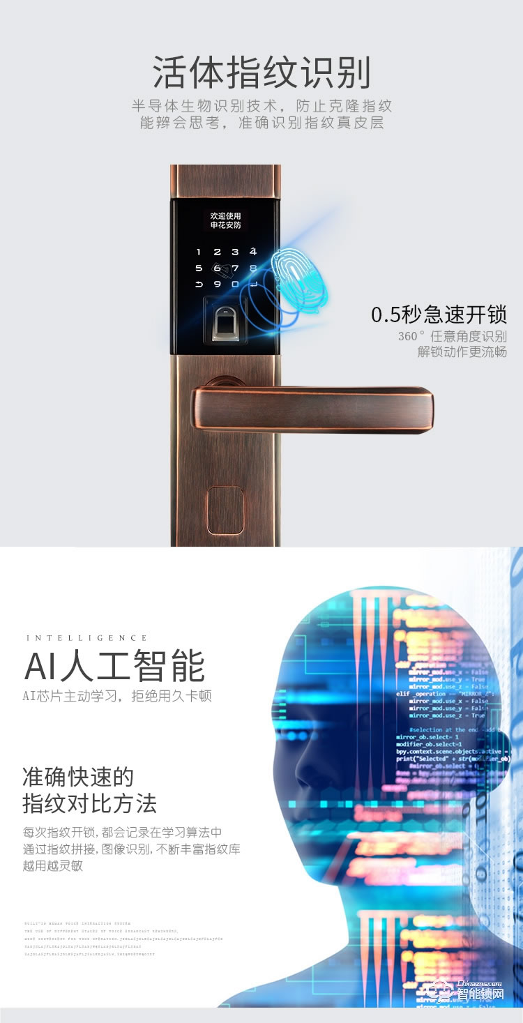 復(fù)旦申花智能鎖 E5防盜門智能滑蓋密碼刷卡鎖