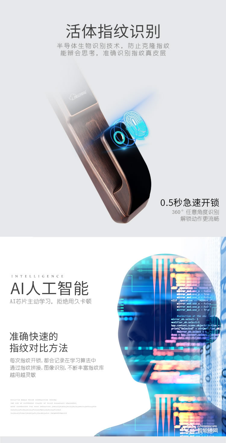 復旦申花智能鎖 A6全自動智能指紋密碼鎖