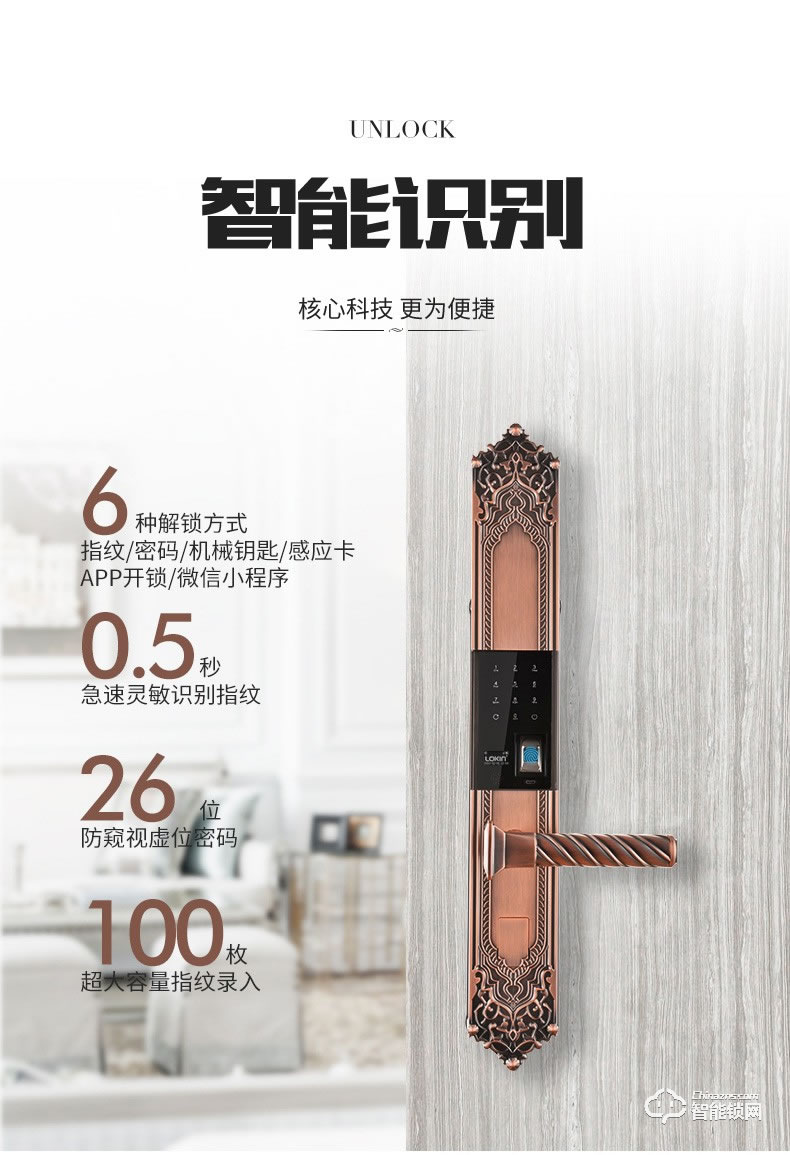 樂肯智能鎖 6608歐式防盜門鎖智能鎖智能鎖