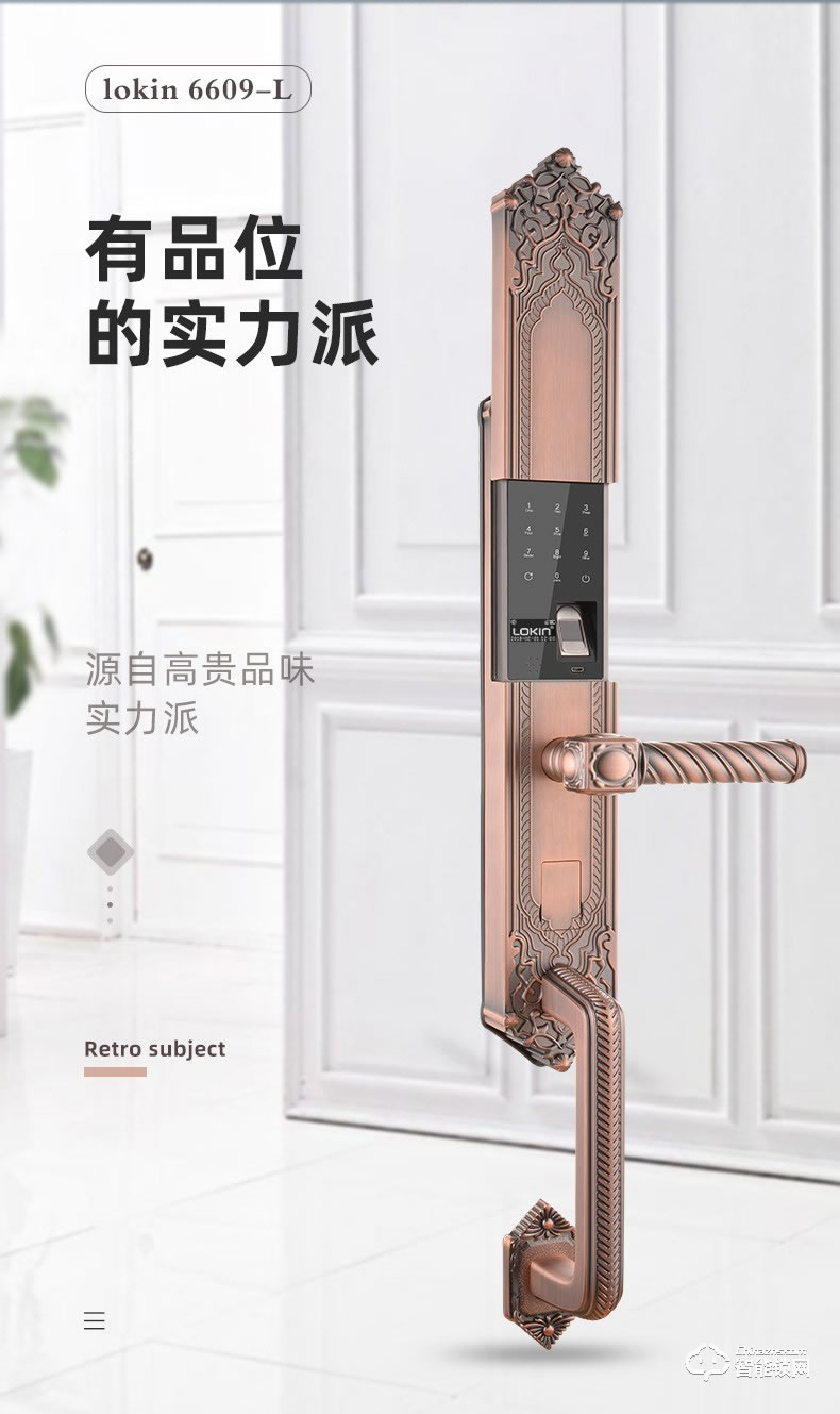 樂(lè)肯智能鎖 6609-L歐式古典大拉手智能門鎖