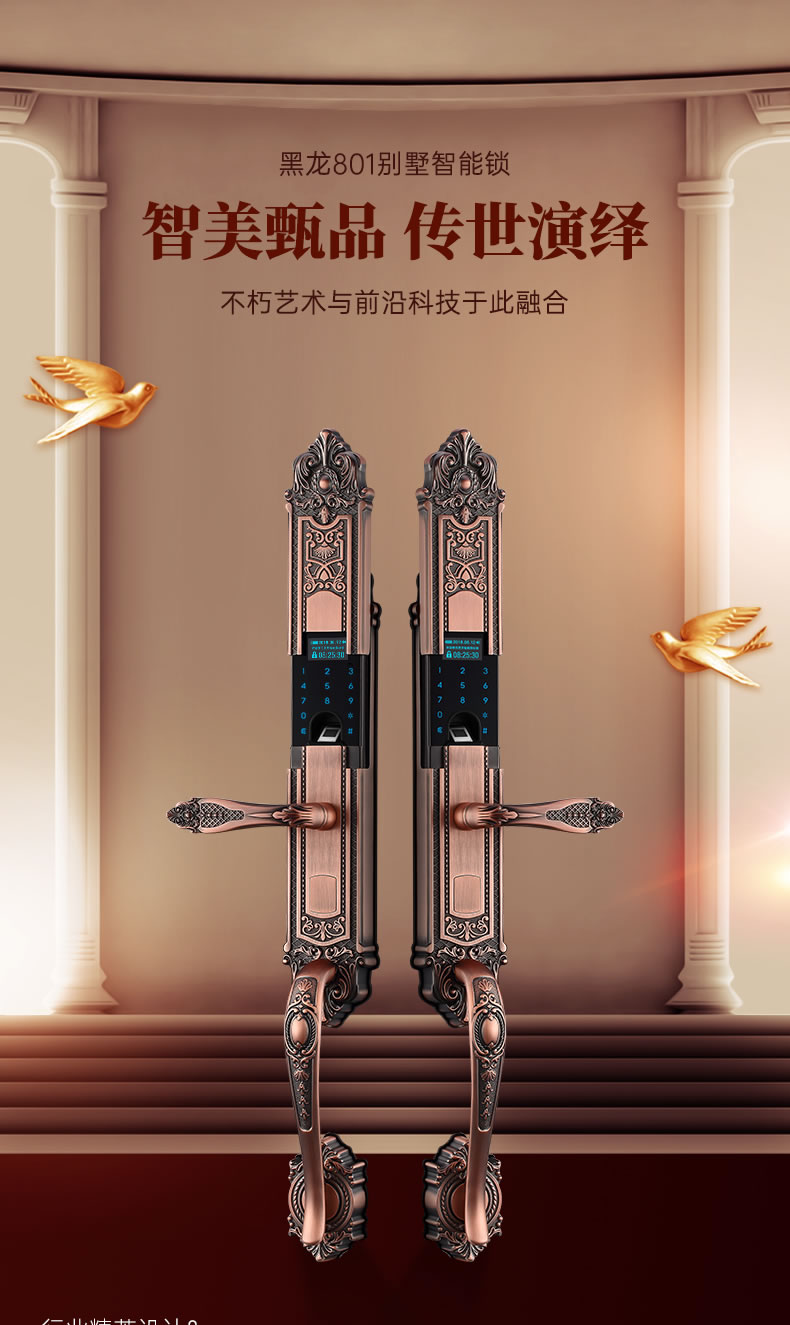 黑龍智能鎖 801豪華別墅防盜門電子鎖指紋鎖