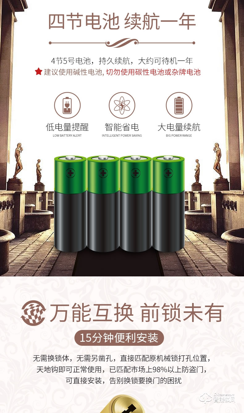 天防智能鎖 F3指紋密碼感應式防盜鎖