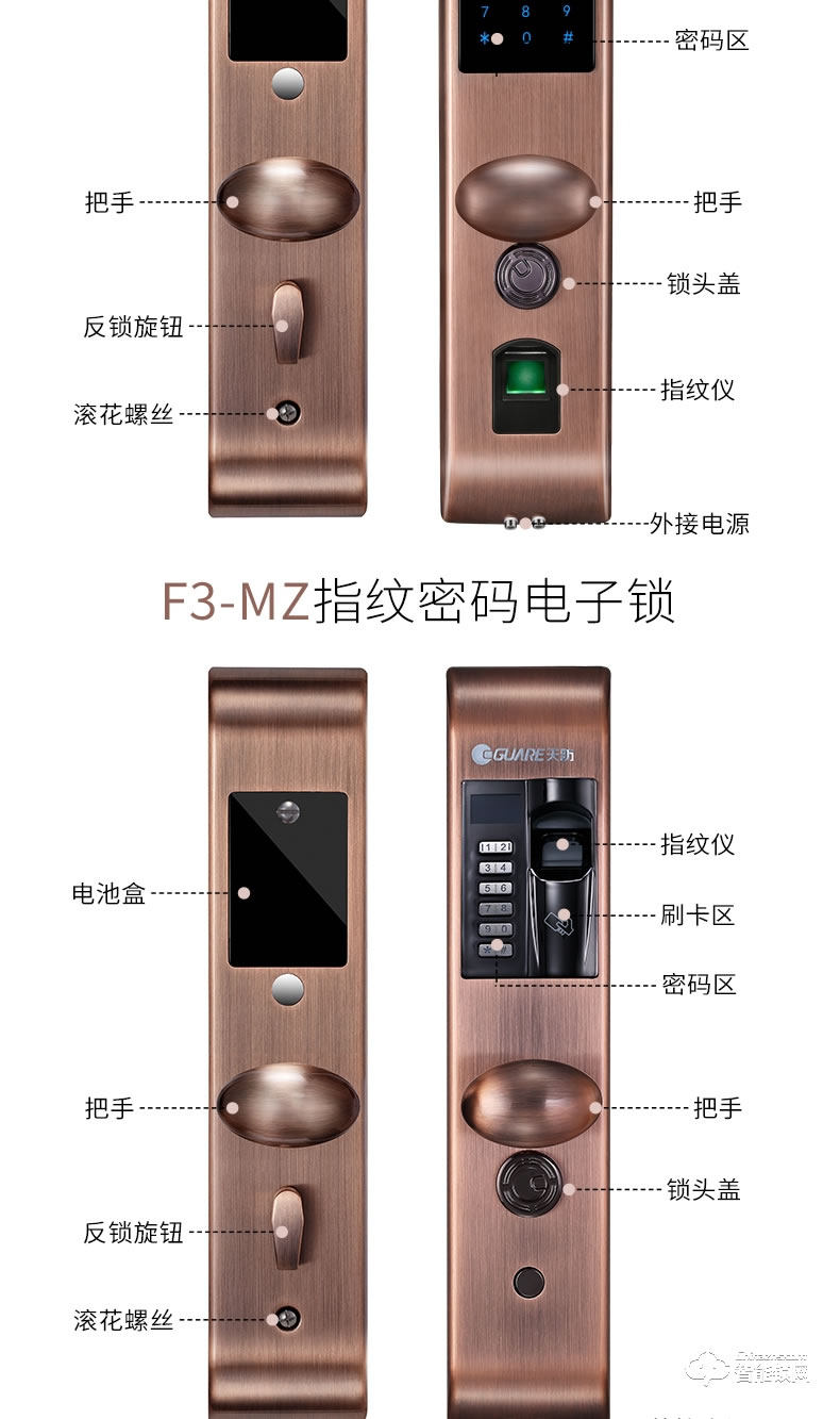 天防智能鎖 F3指紋密碼感應式防盜鎖