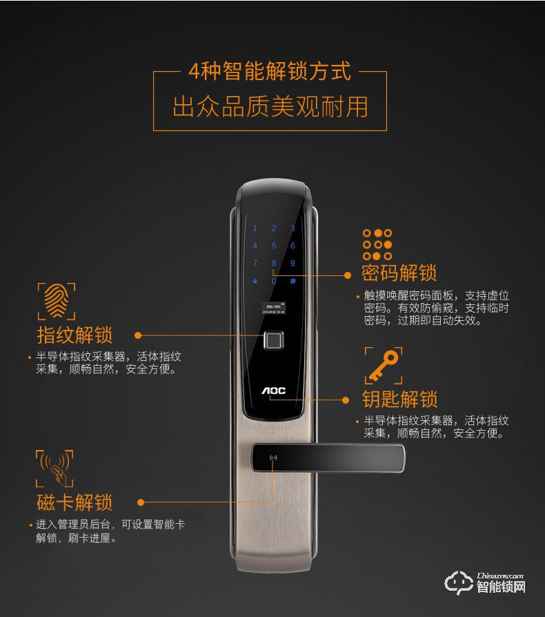 AOC智能鎖 A058家用防盜門大門指紋鎖電子鎖