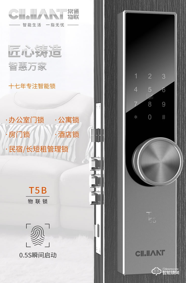 常通物聯(lián)智能鎖 T5B全自動指紋家用防盜門鎖