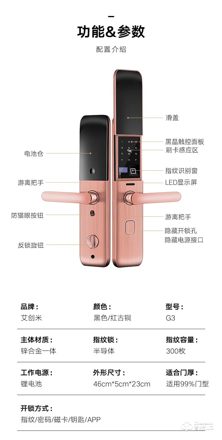 艾創米智能鎖 G3家用指紋鎖防盜門密碼鎖電子鎖