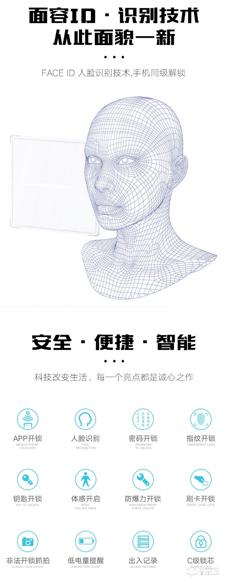 艾創米智能鎖 F3全自動人臉識別智能鎖電子門鎖