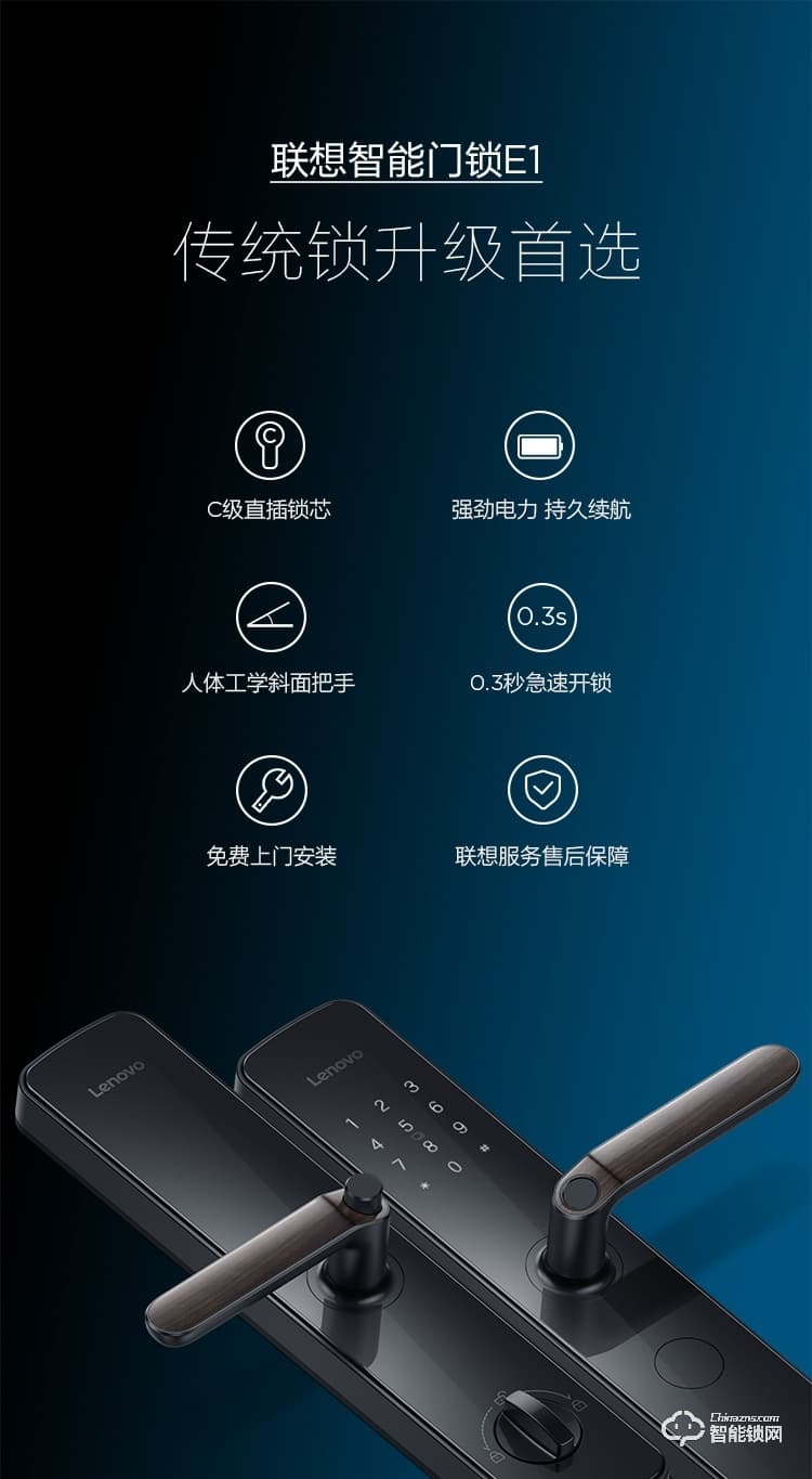 聯想智能鎖 E1智能門鎖家用防盜門電子鎖