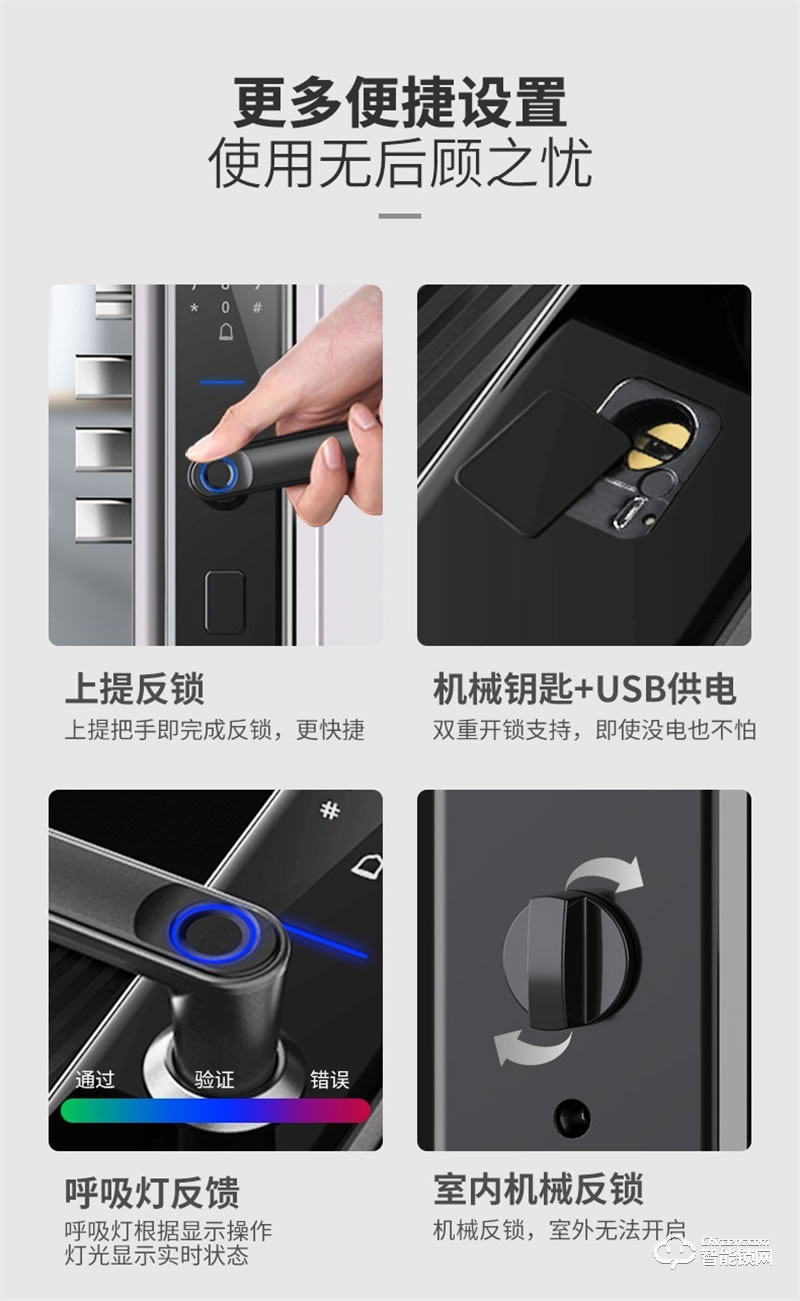 洛克曼A8半自動智能鎖 把手識別雙曲面鋼化玻璃屏