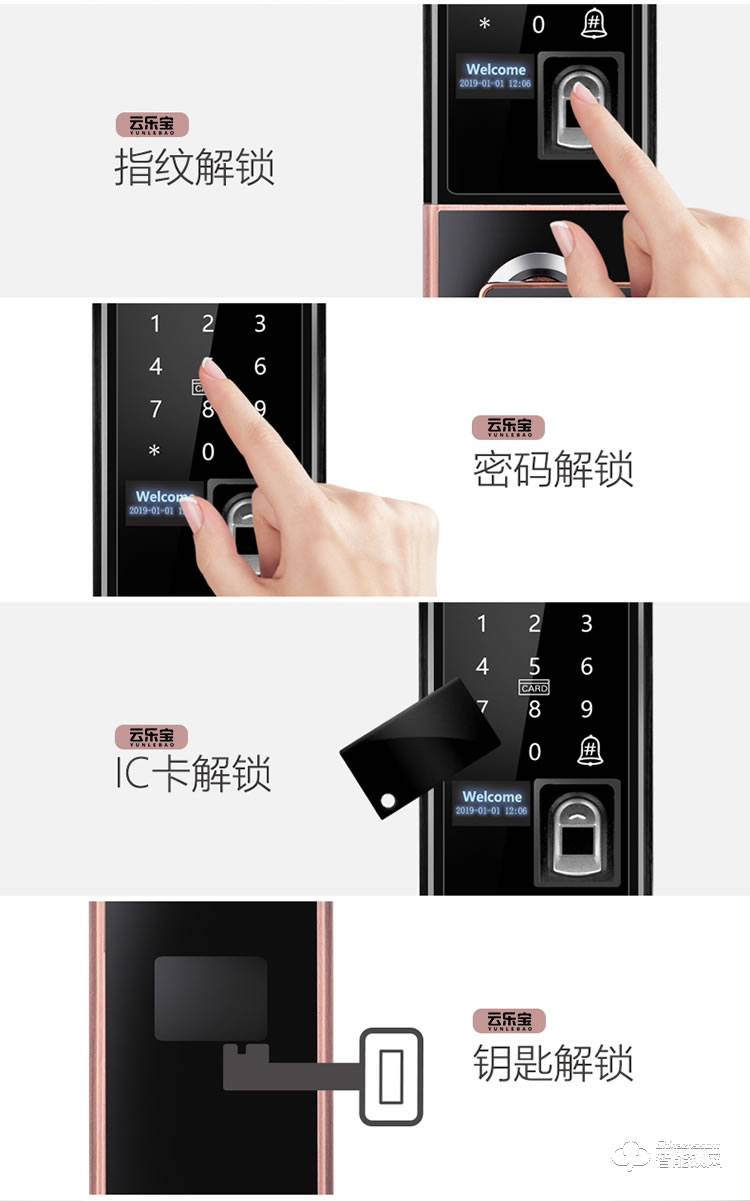 云樂(lè)寶智能鎖 H2全自動(dòng)滑蓋智能感應(yīng)指紋密碼鎖