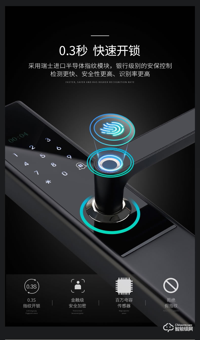 紐冠智能鎖 N909品一握即開指紋鎖智能鎖