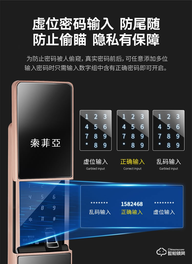 索菲亞智能鎖 S8家用防盜門滑蓋指紋密碼鎖