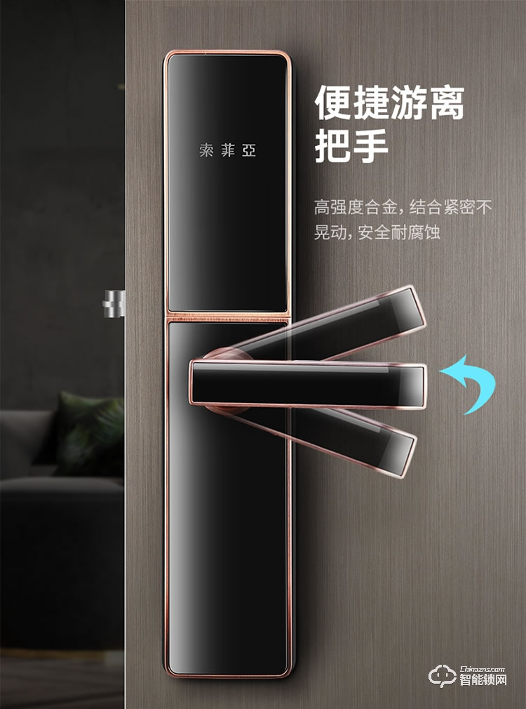 索菲亞智能鎖 S8家用防盜門滑蓋指紋密碼鎖