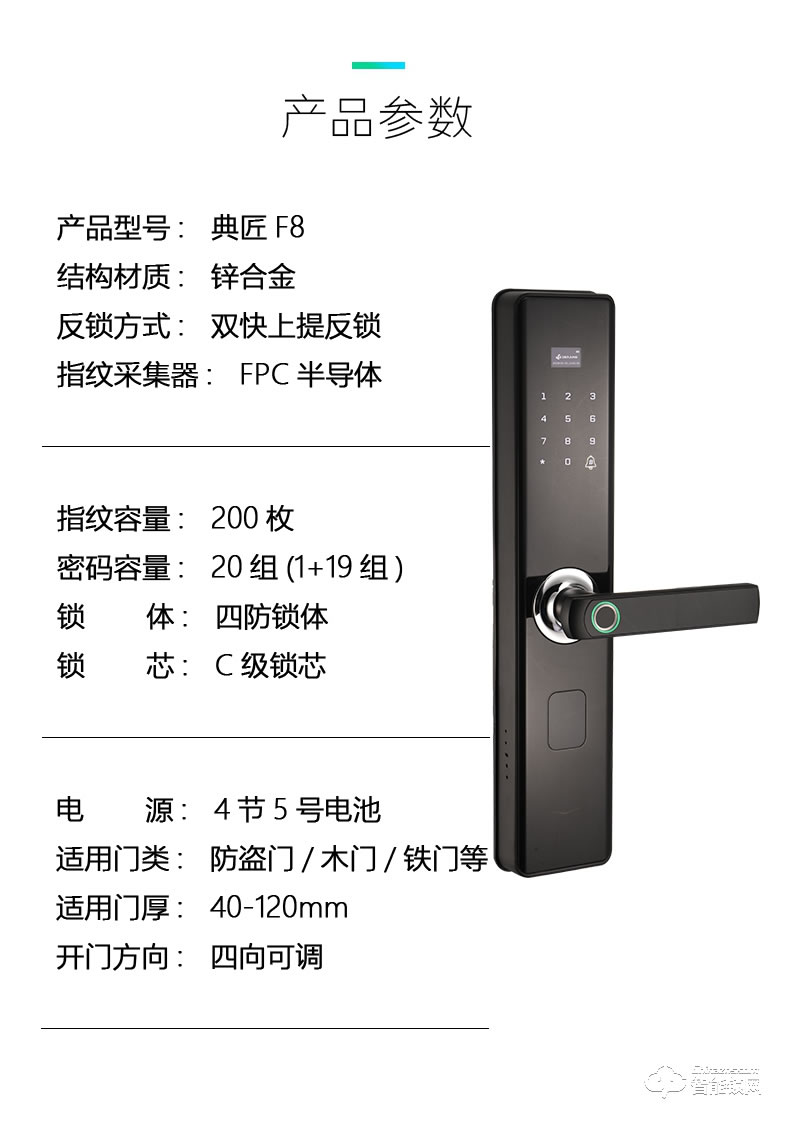 典匠智能鎖 F8家用防盜門智能鎖電子密碼鎖