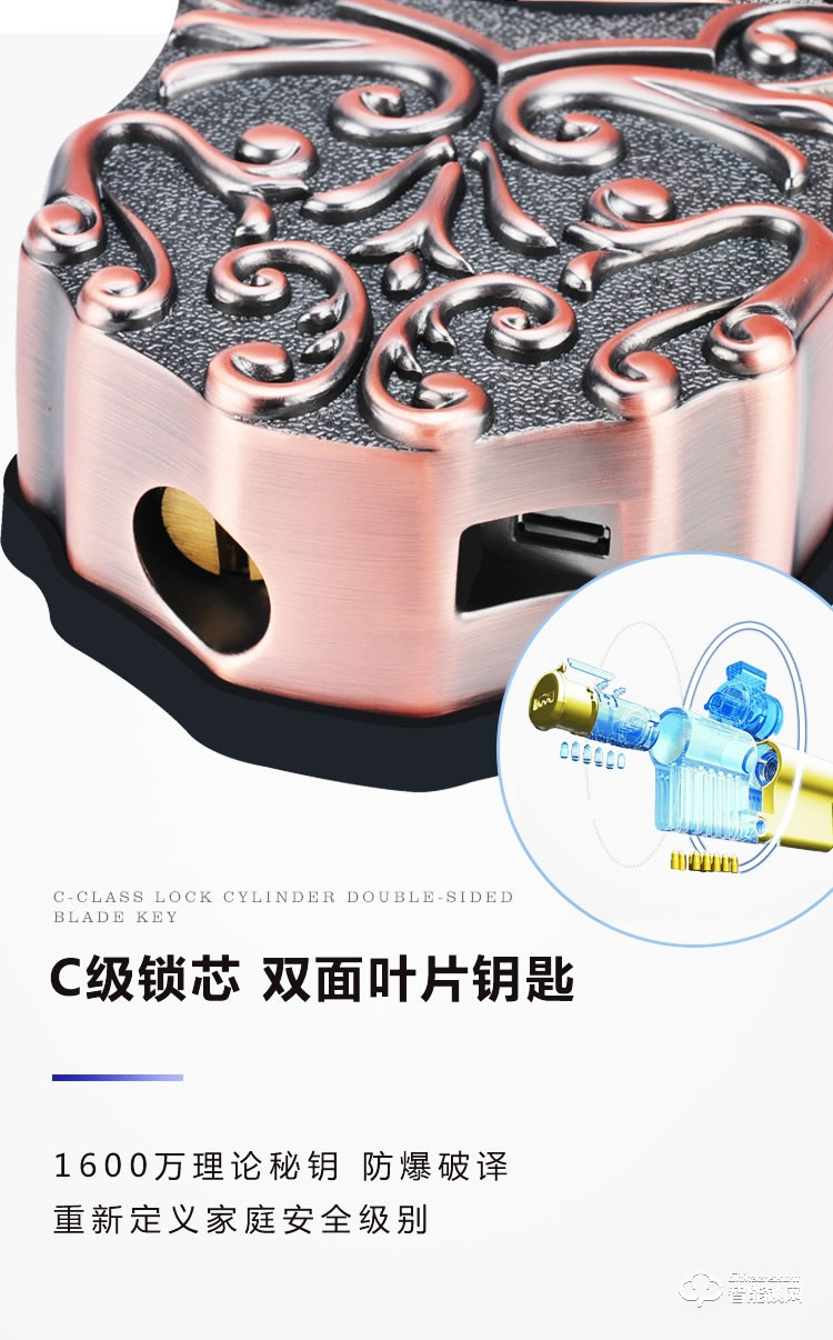 巨石智慧智能鎖 HR-L3歐式智能鎖別墅大門指紋鎖