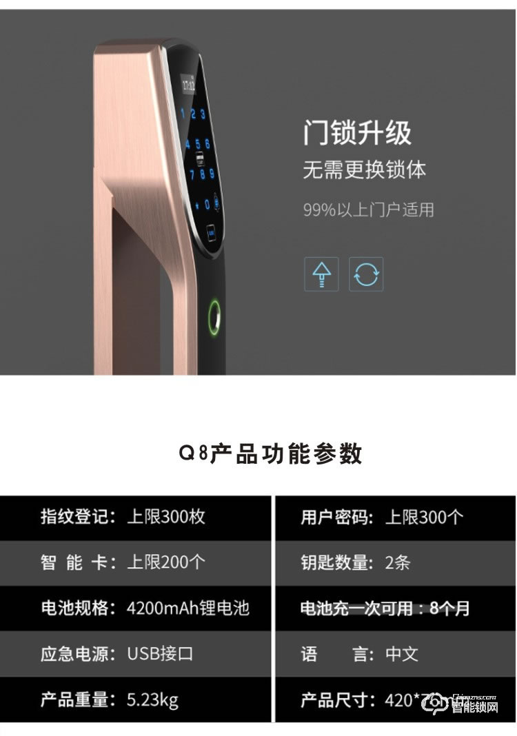 珈門智能鎖 JM-Q8全自動指紋鎖智能鎖