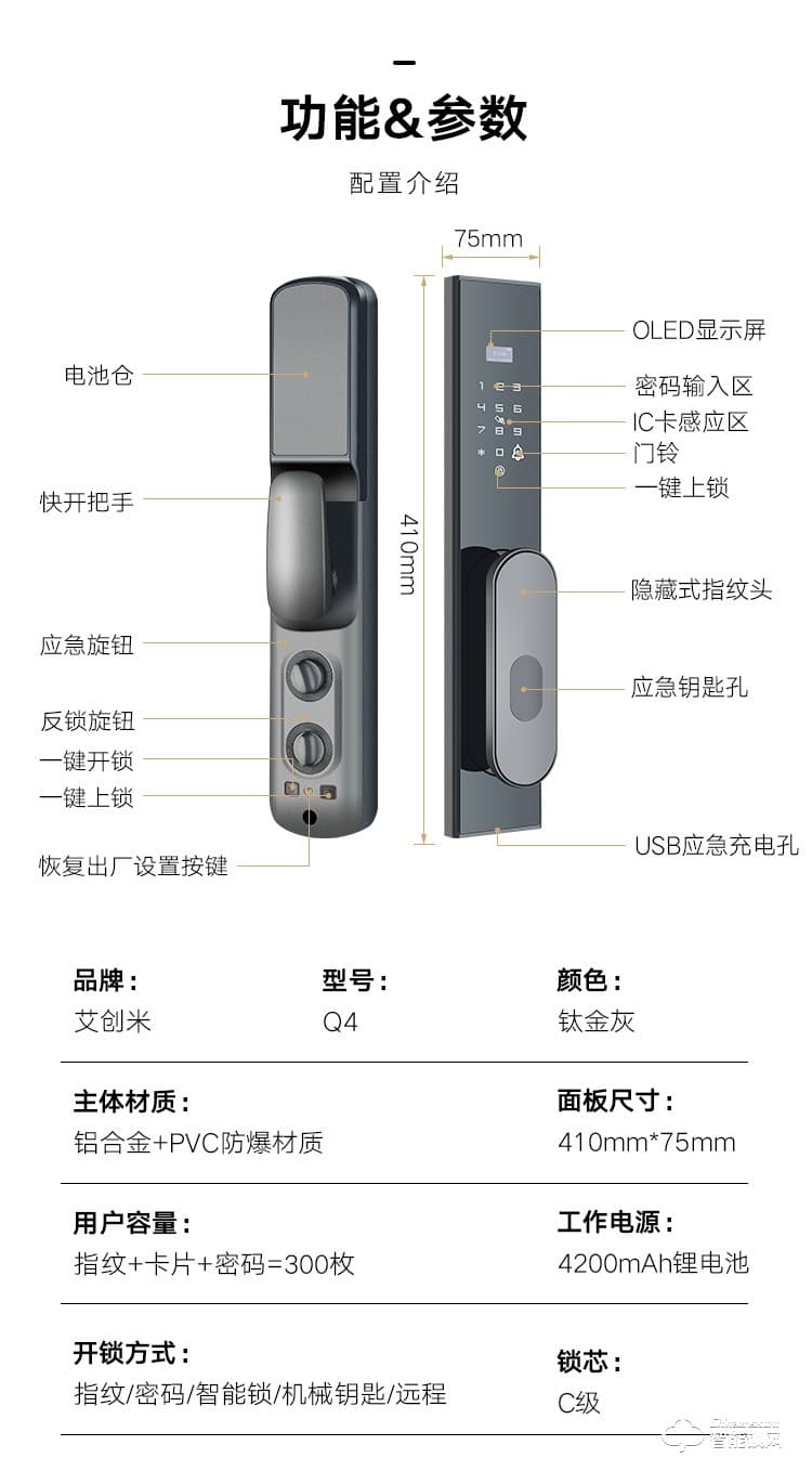 艾創米智能鎖 Q4全自動刷卡密碼電子鎖