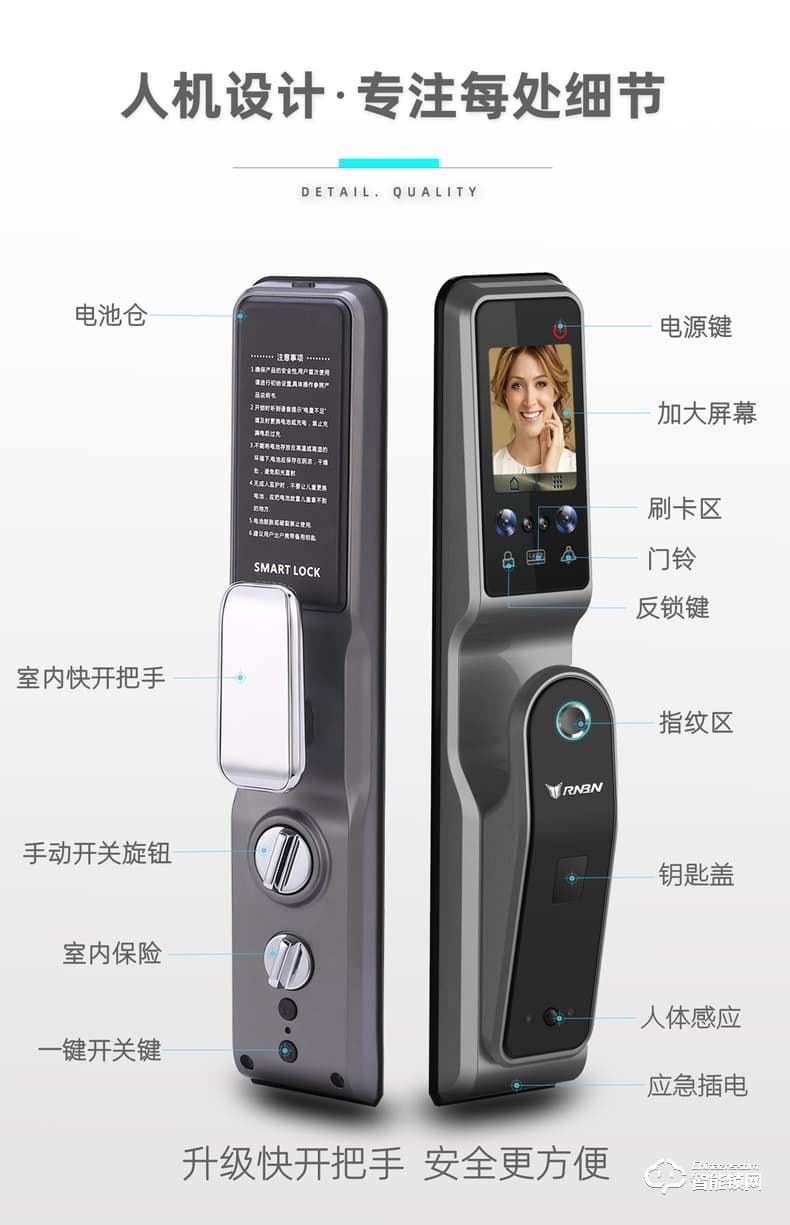 RNBN智能鎖 V9全自動(dòng)人臉識(shí)別鎖密碼鎖
