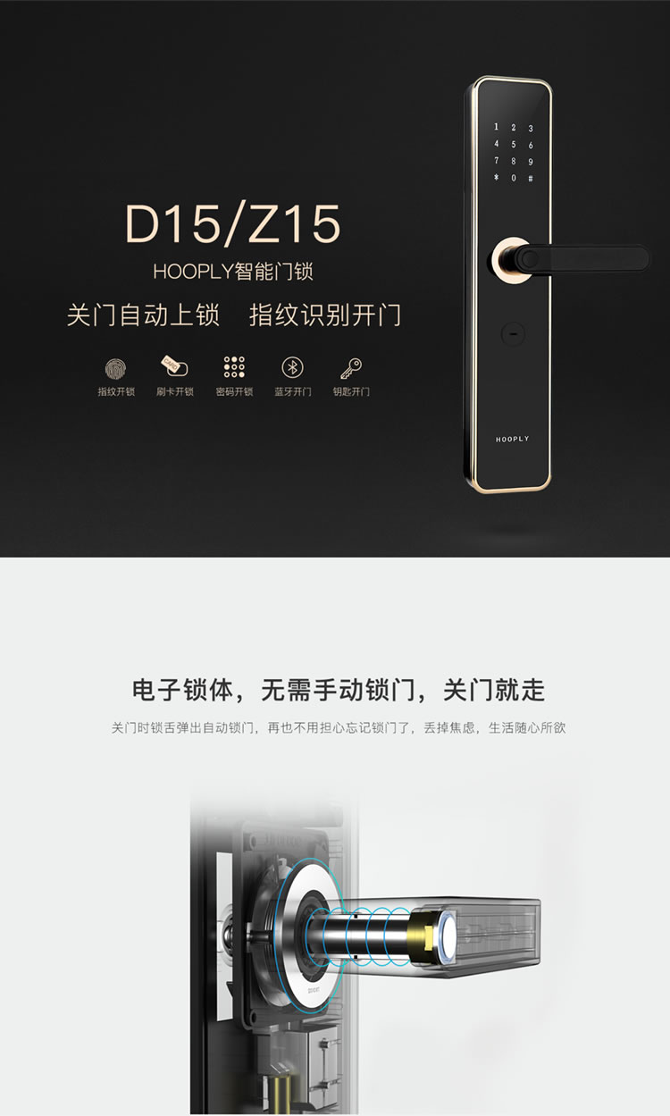 鴻利智能鎖 D15全自動直板密碼指紋鎖