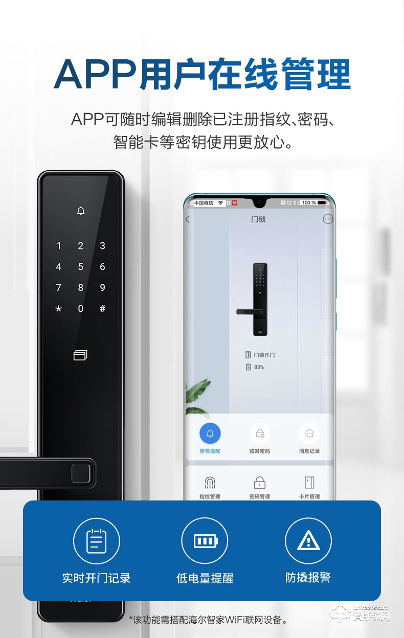 海爾智能鎖 E18直板式防盜門智能門鎖電子密碼鎖
