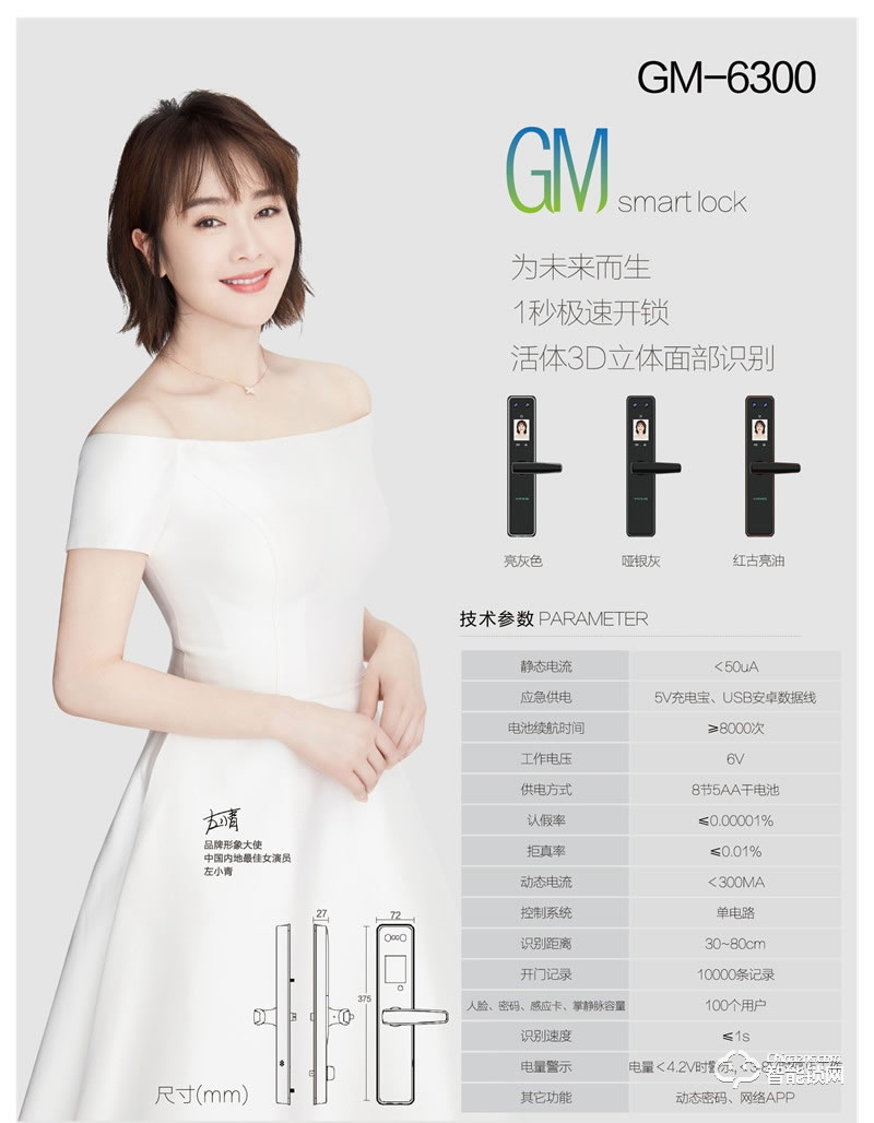 亞蒂仕智能鎖 GM6300全自動人臉智能鎖