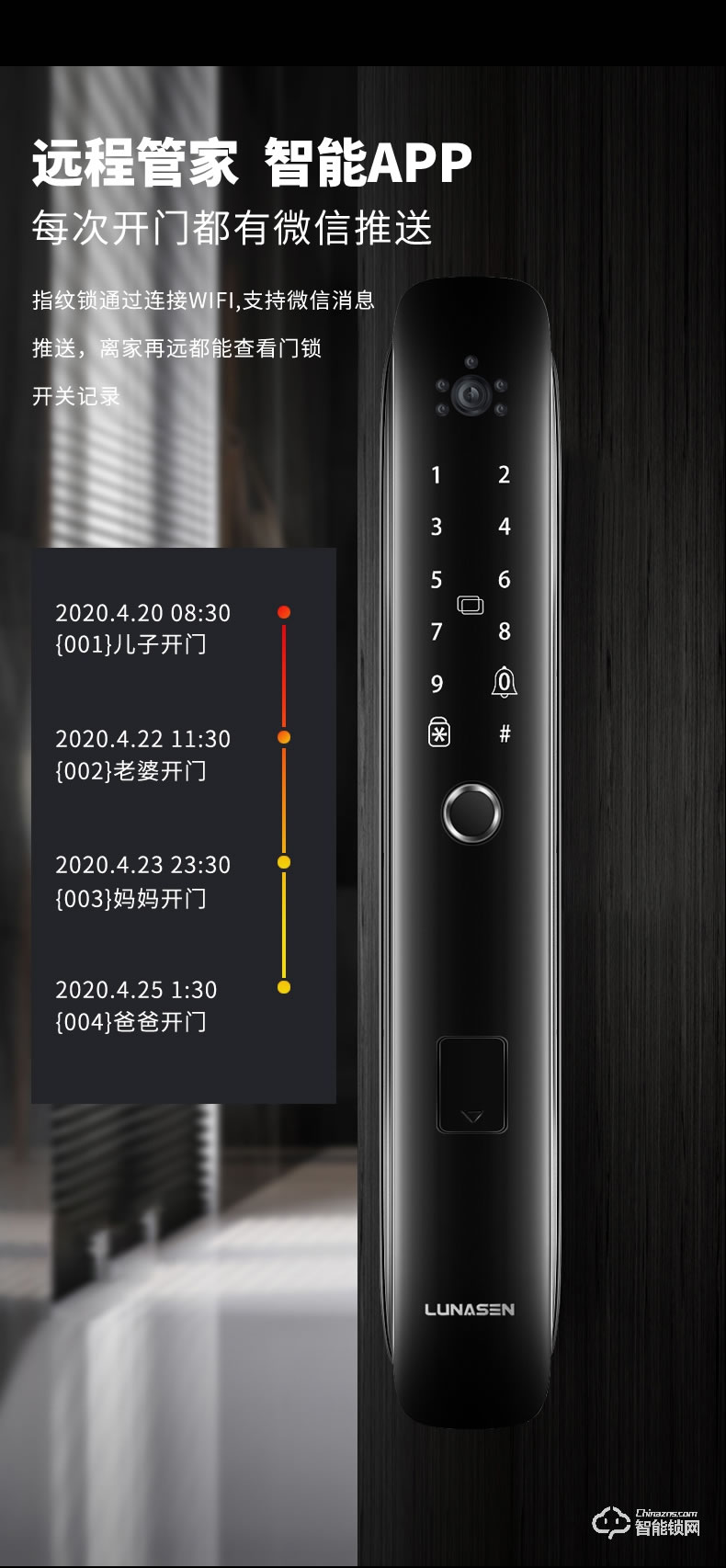 盧納森智能鎖 X10全自動攝像頭可視貓眼電子鎖