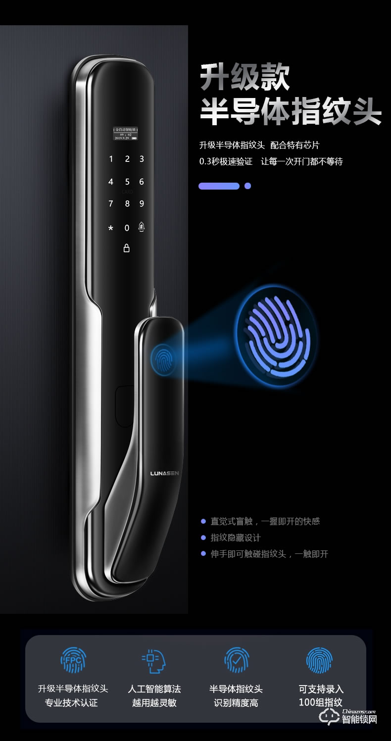 盧納森智能鎖 X6推拉式家用防盜門密碼智能鎖