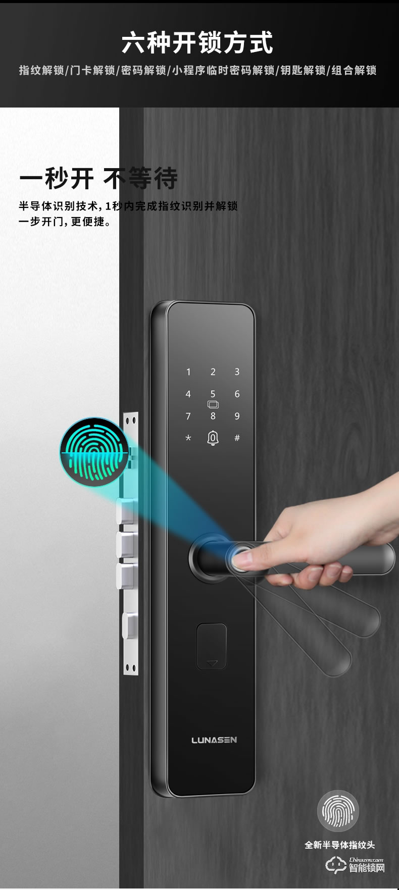 盧納森智能鎖 S5全自動直板密碼指紋鎖