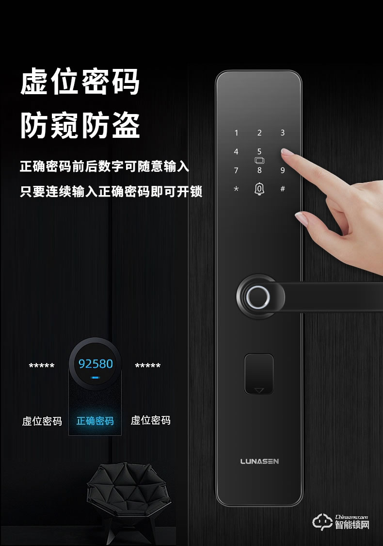 盧納森智能鎖 S5全自動直板密碼指紋鎖