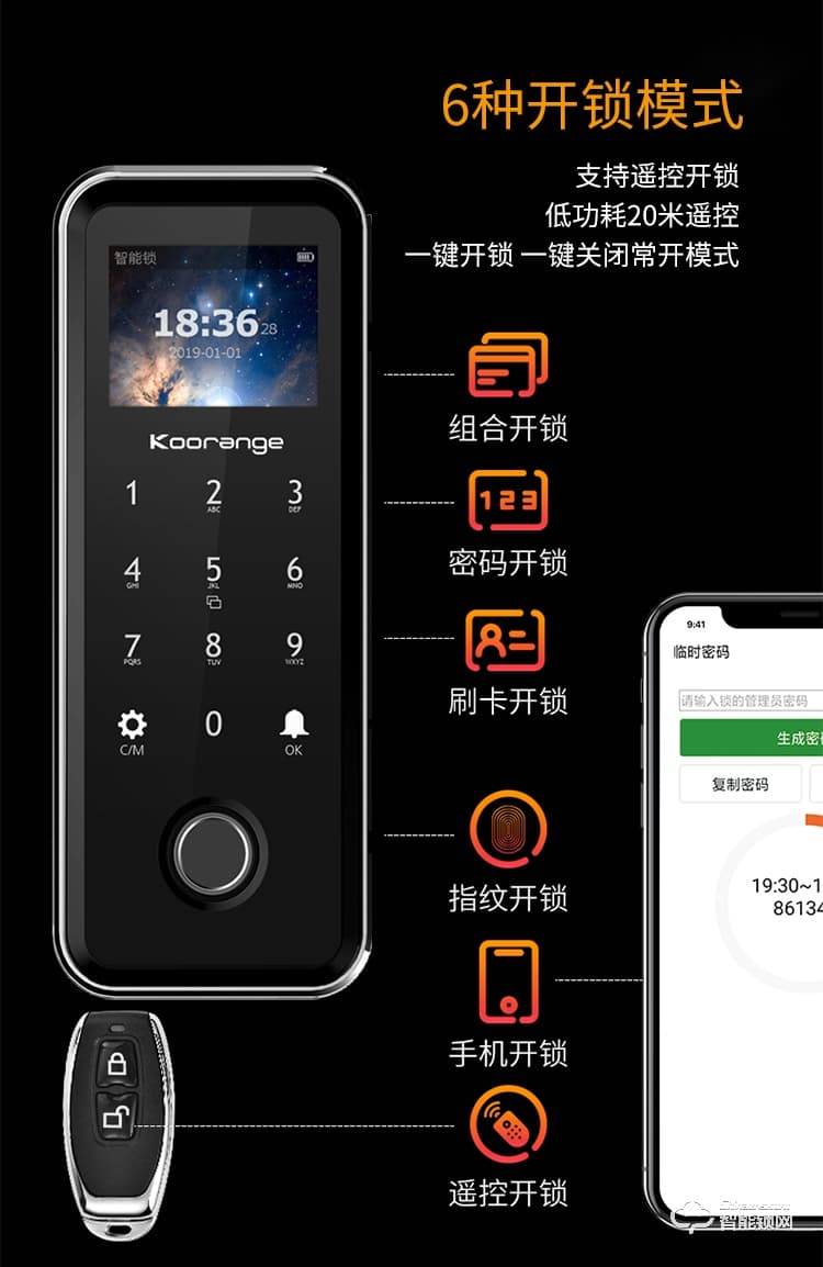 科桔智能鎖 B500/600辦公室門鎖免開孔密碼門鎖