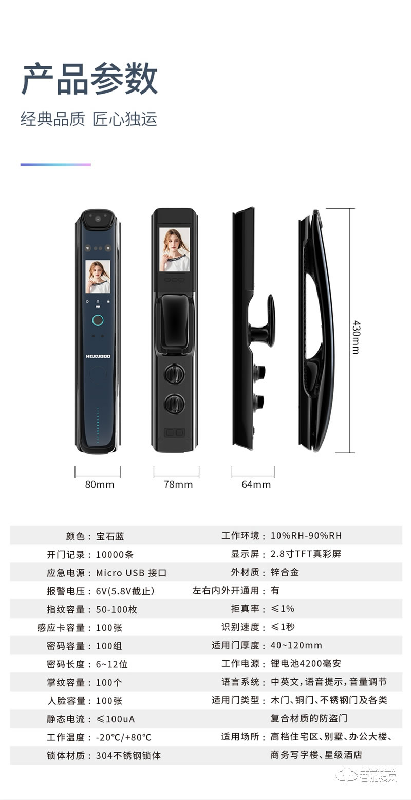 皇家金盾人臉鎖 F60M全自動人臉識別可視貓眼鎖