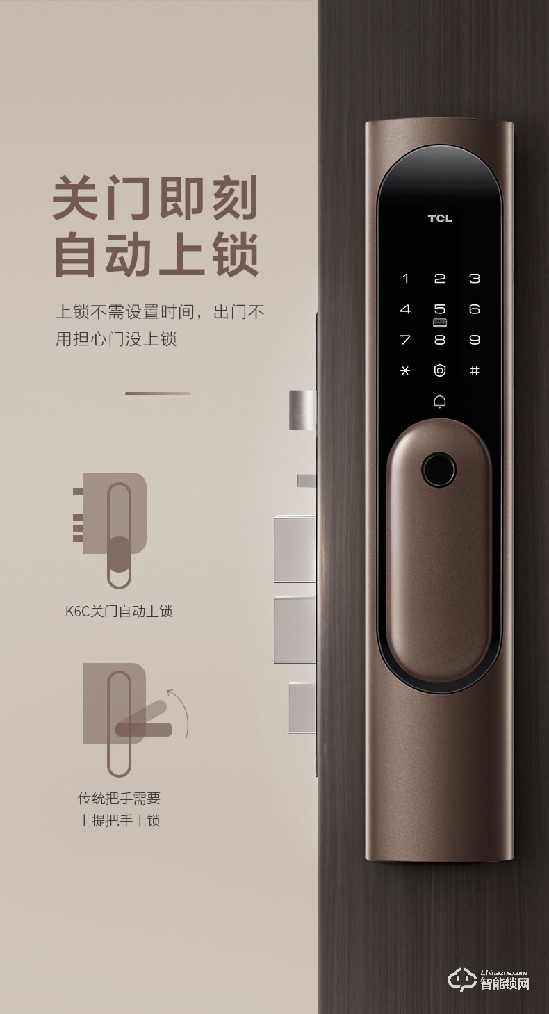 TCL智能鎖 K6C全自動防盜門鎖推拉式密碼鎖
