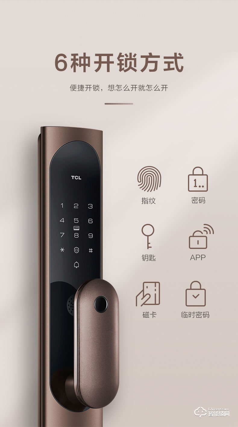 TCL智能鎖 K6C全自動防盜門鎖推拉式密碼鎖
