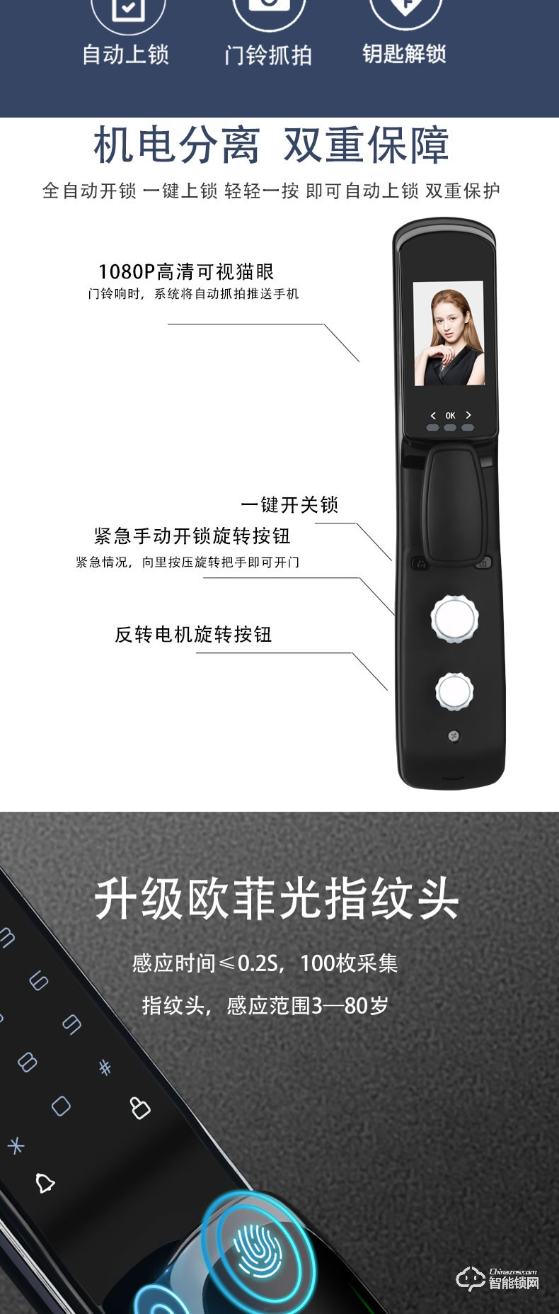 麥爾思智能鎖 G3可視全自動(dòng)智能門(mén)鎖