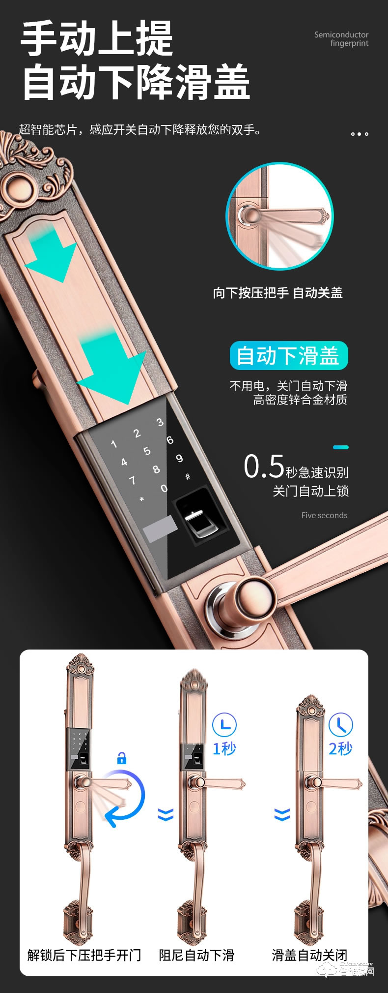 銀馳歐式別墅雙開門智能鎖 耐磨防刮花