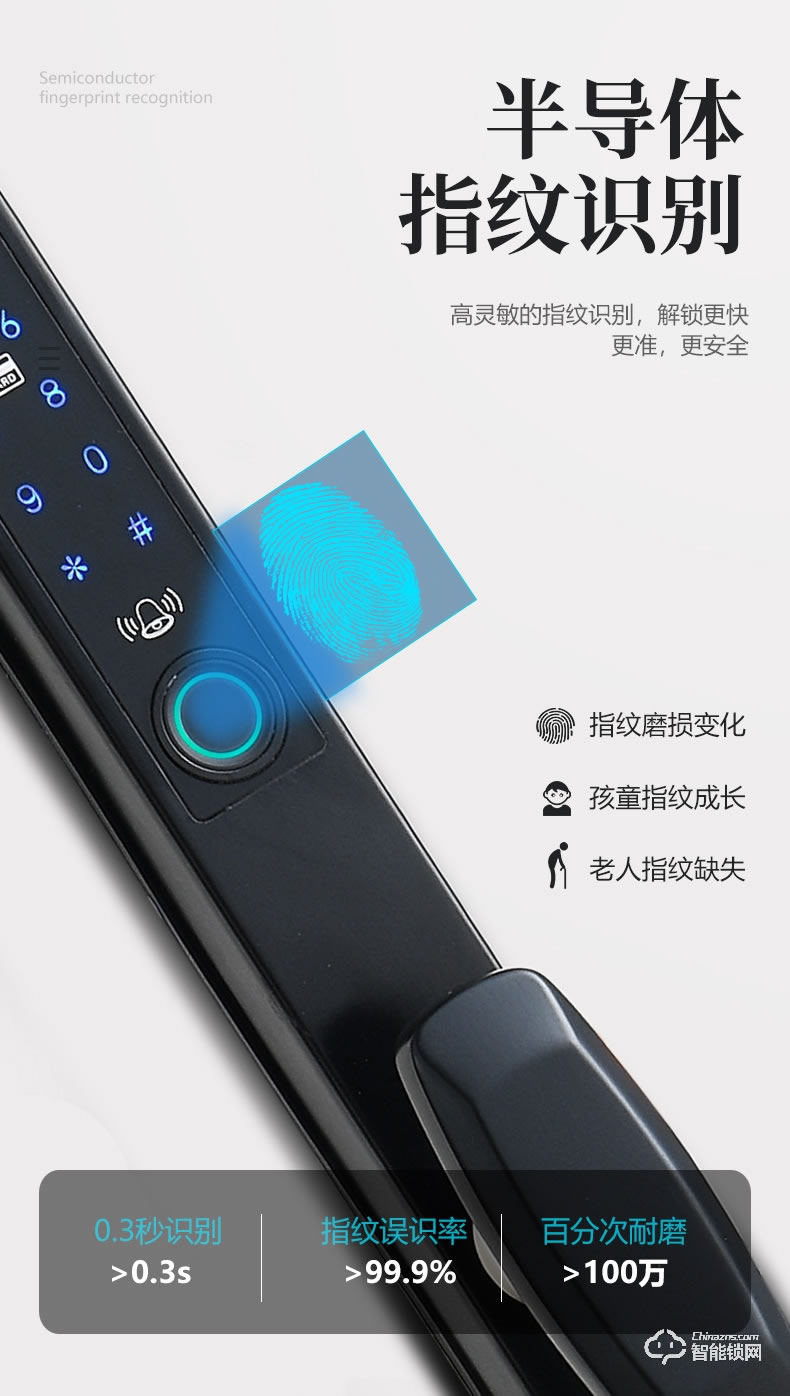 銀馳斷橋鋁大拉手指紋鎖 半導體指紋識別