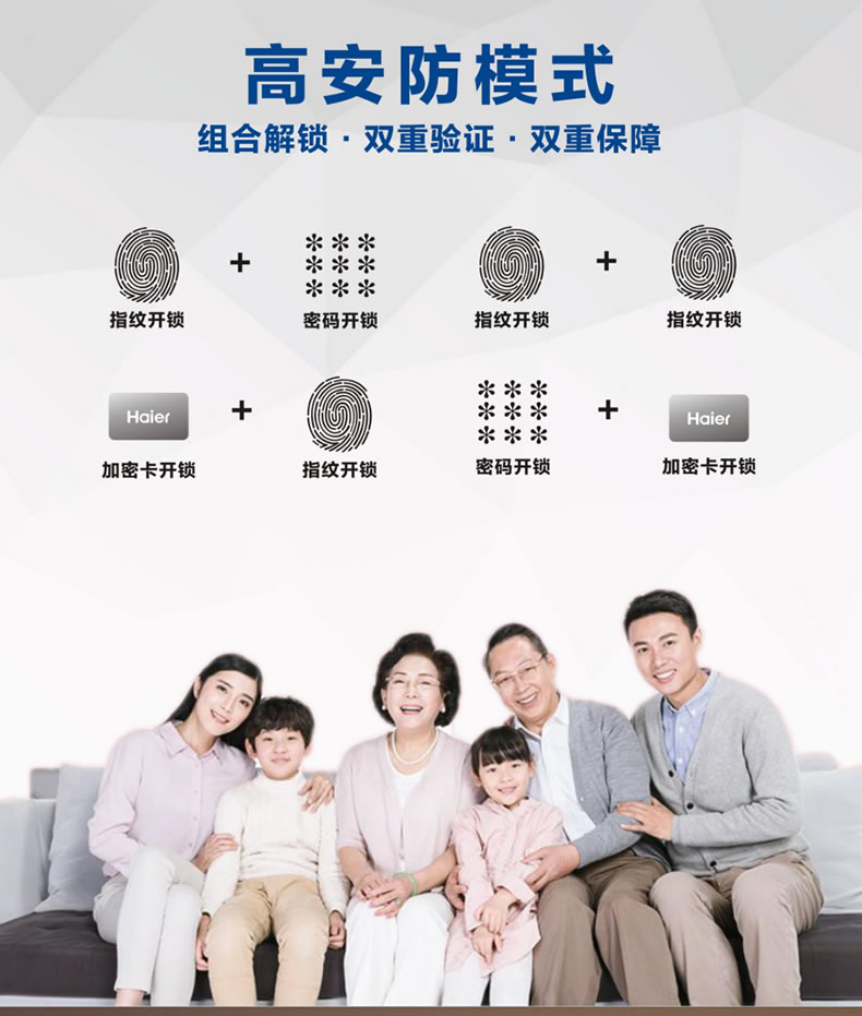 海爾智能鎖50V室內帶屏指紋鎖家用防盜門電子門鎖密碼鎖V50