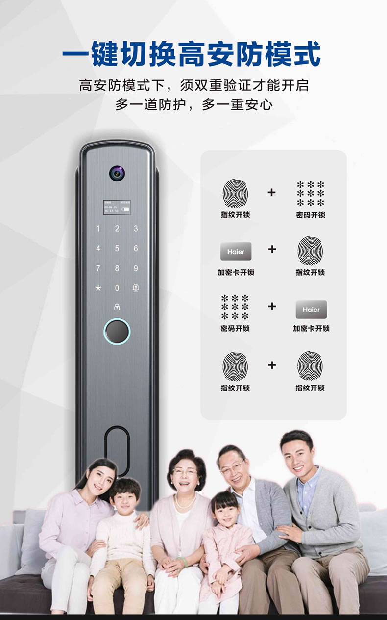 海爾智能鎖29V可視貓眼指紋鎖家用防盜門(mén)密碼鎖V29