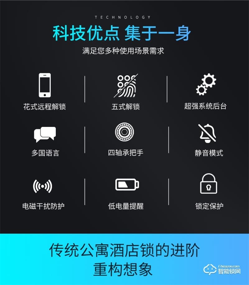 因碩指紋鎖T16公寓酒店鎖 五式遠(yuǎn)程解鎖