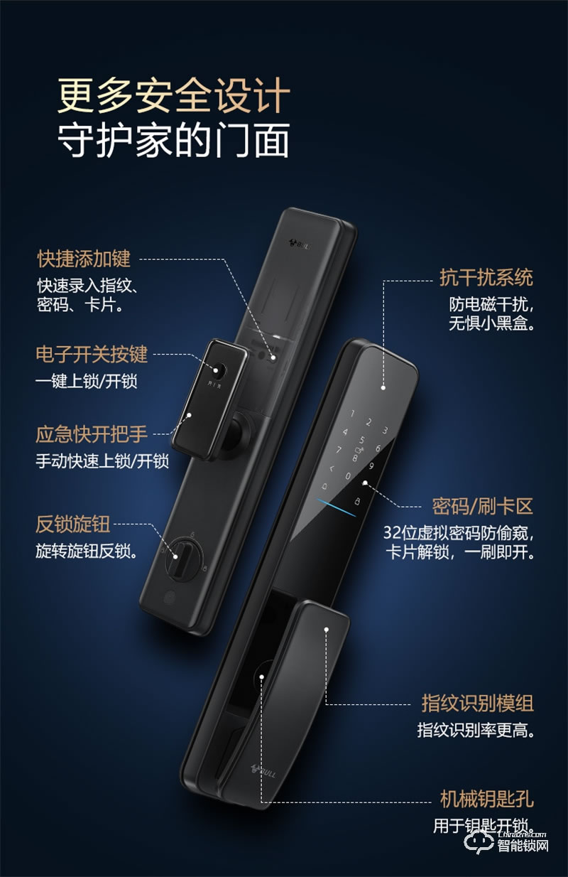公牛EQ02智能鎖 全自動半執手式家用防盜門電子門鎖