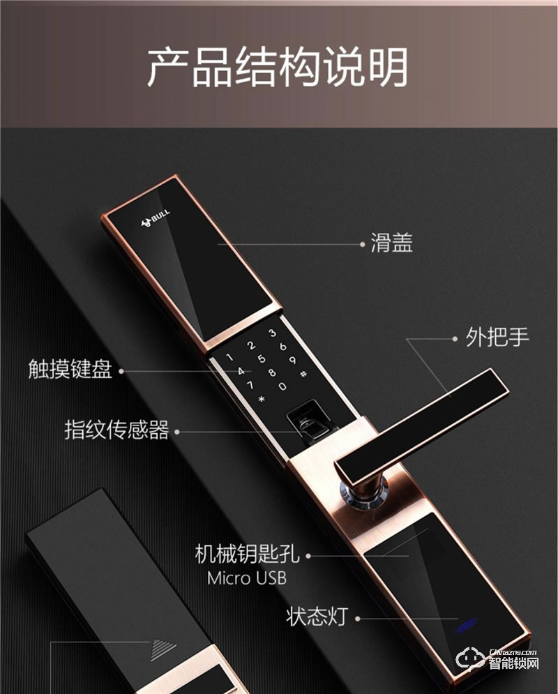 公牛歐式滑蓋指紋鎖X1 智能識別控制防盜大門鎖